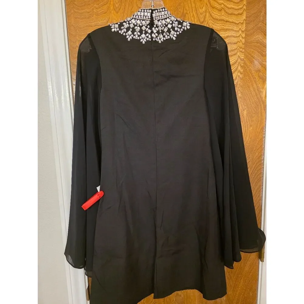 Mac Dugal Black Embellished Neck Bell-Sleeve Mini Dress SIZE 2 NWT 59607